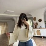 GENİŞ KOL REGLAN KOL DÖKÜMLÜ VİSKON KAZAK - KREM