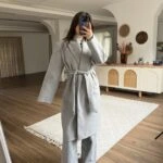 GENİŞ ŞALYAKA KUŞAKLI CEPLİ KAŞE KABAN - GRİ