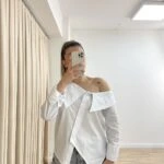 GENİŞ YAKA ASİMETRİK PAMUK GÖMLEK - BEYAZ