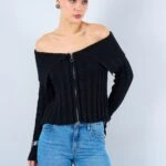 GENİŞ YAKA FERMUARLI KISA HIRKA - SİYAH