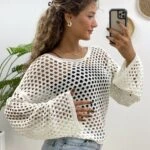 GENİŞ YAKA KO SALAŞ AJURLU TRİKO - EKRU