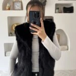 GENİŞ YAKA KÜRK YELEK - SİYAH