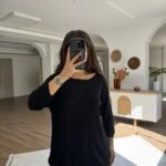 GENİŞ YAKA TRUVAKAR KOL İNCE VİSKON SALAŞ TRİKO - SİYAH