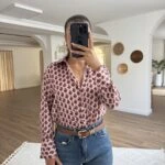 GEOMETRİK DESEN V YAKA SATEN GÖMLEK - SOMON