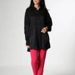 GEOMETRİK SATEN GÖMLEK - SİYAH