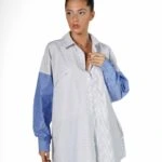 GİZLİ CEP 2 RENK OVERSİZE PAMUK GÖMLEK - BEYAZ