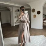 GİZLİ DÜĞME SALAŞ MODAL GÖMLEK UZUN ELBİSE - VİZON