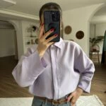 GİZLİ DÜĞME TRUVAKAR KOL PAMUK KETEN GÖMLEK - LİLA