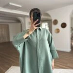 GİZLİ DÜĞME TRUVAKAR KOL TENSEL SALAŞ GÖMLEK - ÇAĞLA YEŞİLİ