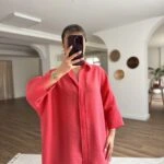 GİZLİ DÜĞME TRUVAKAR KOL TENSEL SALAŞ GÖMLEK - MERCAN