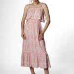 GÖĞÜS KATLI ASKILI ETEĞİ FIRFIR VİSKON ELBİSE - FUŞYA