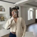 GOLD AKSESUAR ASİMETRİK V YAKA VİSKON HIRKA - VANİLYA