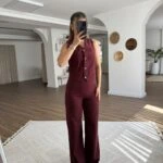 GOLD AKSESUAR DÜĞME YELEK PANTOLON PAMUK TAKIM - BORDO