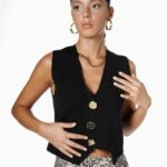 GOLD DÜĞME ASİMETRİK VİSKON YELEK - SİYAH