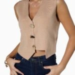 GOLD DÜĞME ASİMETRİK VİSKON YELEK - CAMEL