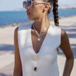 GOLD DÜĞME ASİMETRİK VİSKON YELEK - BEYAZ