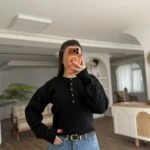 GOLD DÜĞME BİSİKLET YAKA KAZAK - SİYAH