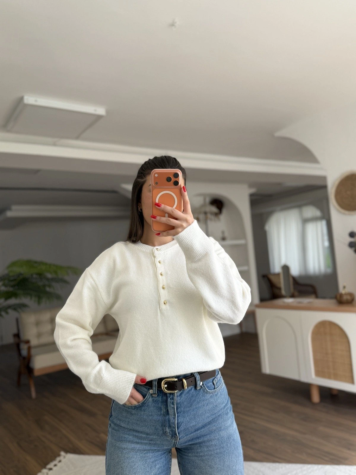 GOLD DÜĞME BİSİKLET YAKA KAZAK - EKRU - Görsel 1