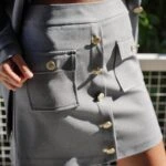 GOLD DÜĞME ÇİFT KAPAK CEPLİ MİNİ ETEK - GRİ