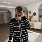 GOLD DÜĞME ÇİZGİLİ VİSKON HIRKA - SİYAH EKRU