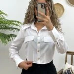 GOLD DÜĞME CROP GÖMLEK - BEYAZ