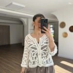 GOLD DÜĞME FİLE DOKUMA HIRKA - EKRU