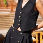 GOLD DÜĞME KUMAŞ YELEK - SİYAH