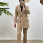 GOLD DÜĞME LİKRALI İSPANYOL PAÇA CEKET TAKIM - KARAMEL