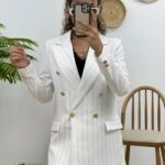 GOLD DÜĞME LİKRALI İSPANYOL PAÇA CEKET TAKIM - BEYAZ