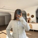 GOLD DÜĞME SİMLİ PUL DETAY HIRKA - GRİ