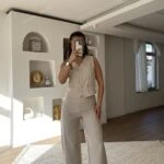 GOLD DÜĞME YELEK BOL PAÇA PANTOLON VİSKON TAKIM - TAŞ