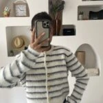 GOLD DÜĞME YUMOŞ ÇİZGİLİ HIRKA - EKRU-LACİ