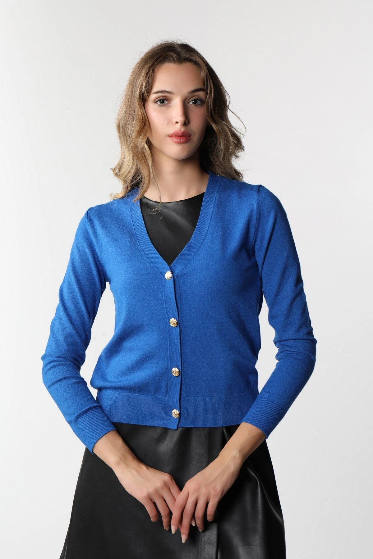 GOLD DÜĞMELİ HIRKA - SAKS - Görsel 1