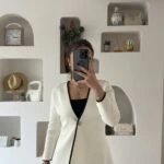 GOLD TEK DÜĞME KENAR ŞERİT TRİKO CEKET - EKRU