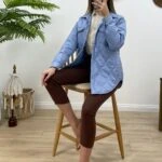 GÖMLEK YAKA CEPLİ KAPİTONE CEKET - MAVİ