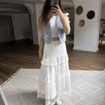 GÜPÜR KAT DOKU KUMAŞ ASTARLI MİDİ ETEK - EKRU