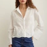 GÜPÜRLÜ GENİŞ KOL PAMUK GÖMLEK - EKRU