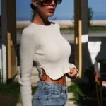 HALKA DETAY BİSİKLET YAKA PAMUK TRİKO - HAM EKRU