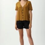 HALLHUBER DÜĞMELİ V YAKA İPEK BLUZ - YAĞ YEŞİL