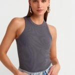 HALTER YAKA FİTİLLİ PAMUK ATLET - FÜME