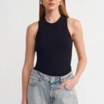 HALTER YAKA FİTİLLİ PAMUK ATLET - SİYAH