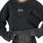 HAVE A NİCE DAY YAZI NAKIŞ CROP SWEAT - SİYAH