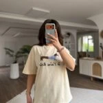 HAYVAN BASKI FİGÜR YAZI NAKIŞ PAMUK SALAŞ TİŞÖRT - BEJ