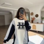 HOLLYWOOD YAZI BEL BÜZGÜ ÇİZGİ GARNİLİ SALAŞ PAMUK SWEAT - EKRU