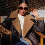 İÇİ KÜRKLÜ ŞERİT DETAY DERİ BİKER MONT - KAHVE