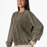 IKAMALI BİSİKLET YAKA PAMUK SWEAT - BEJ