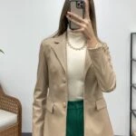 İKİ DÜĞME DERİ CEKET - BEJ