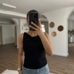 İKİ YAN BÜZGÜLÜ KAYIK YAKA VİSKON ATLET - SİYAH