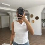 İKİ YAN BÜZGÜLÜ KAYIK YAKA VİSKON ATLET - BEYAZ