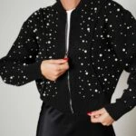 İNCİ ZIMBA FERMUARLI YÜN KRIŞIMLI HIRKA - SİYAH